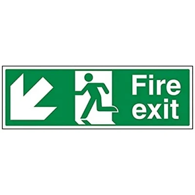Image de vsafety 14005bj r Pancarte &quot;Fire Exit avec flèche bas gauche, 1 mm en plastique rigide, paysage, 450 x 150 mm, vert