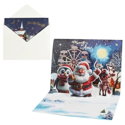 Image de DERAYEE Carte de Voeux Noël avec Enveloppes 3D 1PCS,Carte 3D,Carte Pop Up,Carte Up