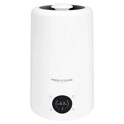 Image de ProfiCare PC LB 3077 Humidificateur à ultrasons pour pièces jusqu&#039;à 60 m² Filtre Carreaux Actif Réservoir d&#039;eau 5 l 3 Modes de Fonctionnement, écran LED Multifonction, Commande Tactile Blanc