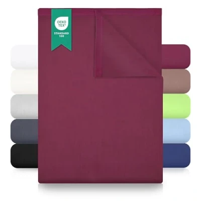 Image de Green Mark Drap Plat 100% Coton Classique sans élastique, Doux pour la Peau, Facile d’Entretien, Lavable à Haute température Rouge Bordeaux 180 x 275 cm