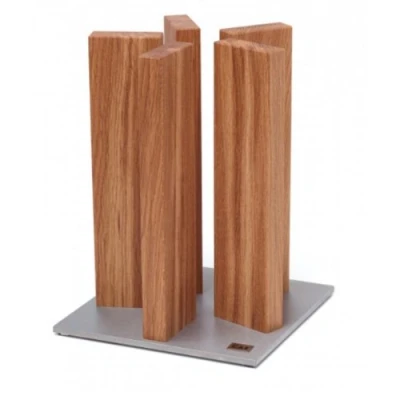 Image de KAI Bloc à couteaux magnétique Stonehenge en chêne avec base acier inoxydable bois haut de gamme pour 10 dimensions 21 x 28 30 cm