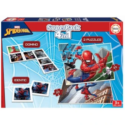 Image de Educa Spiderman Superpack, Multiples Possibilités de Jeu Société pour Jouer Seul ou Ensemble, Comprend Domino, Identique et 2 Puzzles, Enfant à partir 3 Ans (19353)