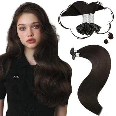 Image de Moresoo Extension Keratine Cheveux Naturel Brun le Plus Foncé U Tip Humains a la 45 cm #2 50 Mèche 50g 1g/1s