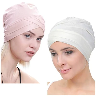 Image de Deresina Bonnet chimio en bambou écologique pour perte de cheveux avec design W à l’avant, taille unique