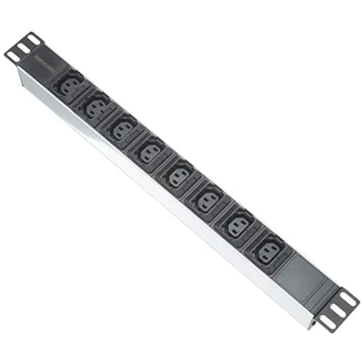 Image de Intellinet 163651 Multiprise 8 Prises C13 et Serre câbles (PDU avec câble d&#039;alimentation Amovible de 2 m, entrée C14 à l&#039;arrière) 1 U Noir/Argent