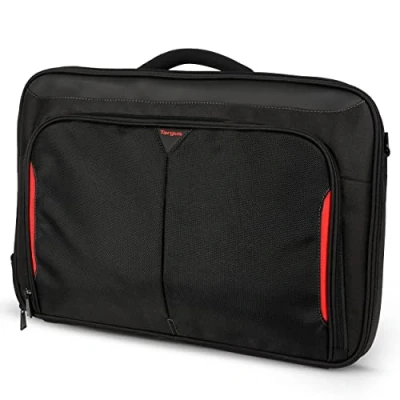 Image de Targus Classic+ Clamshell Sacoche pour Ordinateur Portable jusqu&#039;à 18&#039;&#039;, Sac à Bandoulière Homme Femme, Mallette Pratique Noir/Rouge, CN418EU