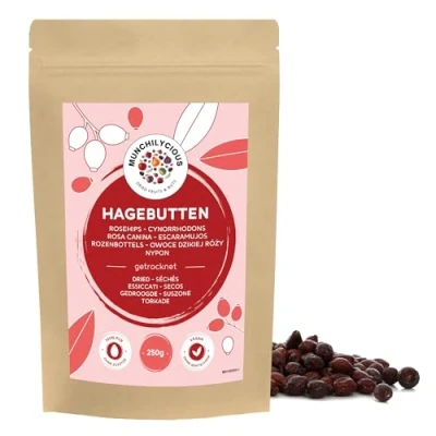 Image de rose musquée séchée 1kg par Munchilycious, cynorrhodons séchés non sucrés, entiers, idéal pour la préparation du thé à