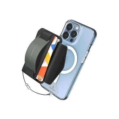 Image de Sinjimoru [2022 Updated iPhone 14 Magnetic Phone Wallet for MagSafe, Card Holder with Cell Kickstand &amp; Grip Strap 12 13 Series. M BGrip Olive Grey