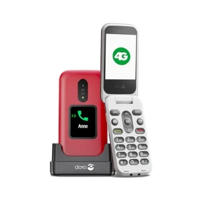Image de Doro 2880 4G Téléphone Mobile pour Senior Simple d&#039;utilisation sans Internet Double Ecran Touche d&#039;Assistance Touches Vocales Bluetooth avec Cradle et câble Bloc d&#039;alimentation