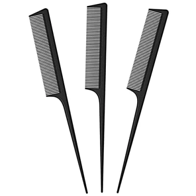 Image de JeoPoom Peigne a Queue Antistatique[3 Pièces], Fibre Carbone à Professionnel Cheveux Pour Salon Coiffure, Les et Hommes Femmes Avec DifféRents Types