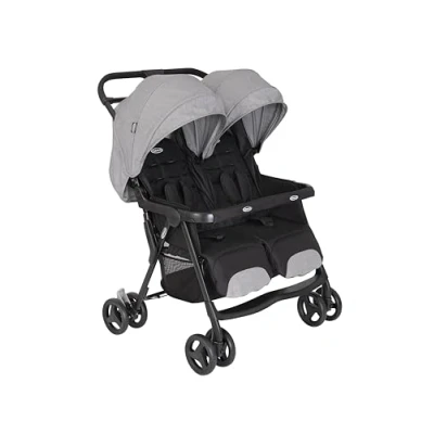 Image de Graco DuoRider Poussette double légère, de la naissance à environ 3 ans (0 15 kg), dossiers réglables, pliable, grand panier rangement, gris, Steeple Gray
