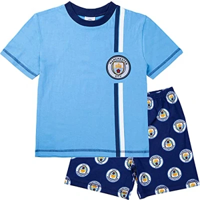 Image de MANCHESTER CITY F.C. Pyjama en coton pour garçon Motif ville de football officiel enfants et adolescents, bleu, 7 8 Years