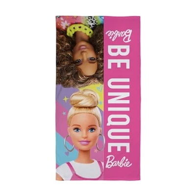 Image de Character World Serviette Barbie Officielle Toucher Super Doux, Design Frais Parfait pour la Maison, Le Bain, Plage et Piscine 100% Coton, Taille Unique 140 cm x 70 cm, Rose