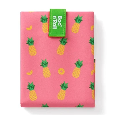 Image de Roll&#039;eat ® Boc&#039;n&#039;Roll Fruits Design Ananas Emballage sandwich réutilisable et lavable Boîte à nourriture écologique sans BPA Sac en tissu pour le gouter