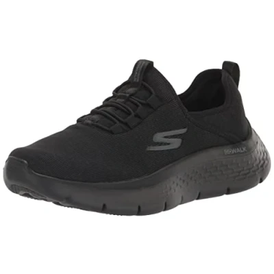 Image de Skechers Femme Go Walk Flex Lucy Baskets, Textile Noir avec Bordure Blanche, 37.5 EU