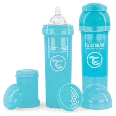 Image de Twistshake 2x Biberon Anti Colique Avec Récipient Pour Lait En Poudre Et Mélangeur 330ml Tétine Silicone À Écoulement Rapide Sans BPA 4+ Mois Bleu