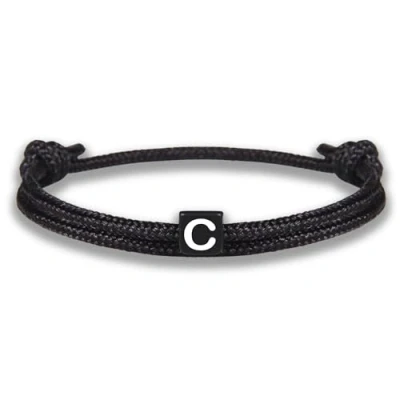 Image de GD GOOD.designs EST. 2015 Bracelet corde avec lettres d&#039;amitié noir ajustable de 14cm à 24cm Initial C