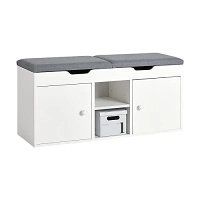 Image de SoBuy FSR96 W Banc à Chaussures Meuble Entrée Commode avec Coussin Rembourré 2 Places, Etagères et Portes 100 x 34 48 cm