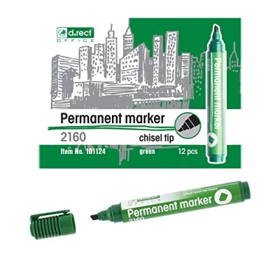 Image de D.RECT Lot de 12 marqueurs permanents 2160 CT Largeur trait : 1 5 mm Résistant à l&#039;eau Pour nombreuses surfaces Vert