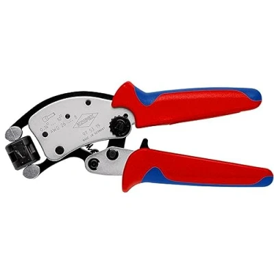 Image de Knipex Twistor® T Pince à sertir auto ajustable pour embouts de câble avec tête sertissage rotative chromée, gaines bi matière 200 mm 97 53 19