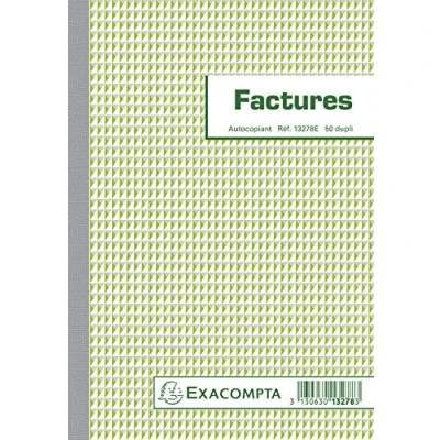 Image de Exacompta Réf. 13278SE Lot de 5 manifolds FACTURES sous film 50 feuillets numérotés et autocopiants en 2 exemplaires (1 original + 1 copie) format 210 x 148 mm fabriqué France