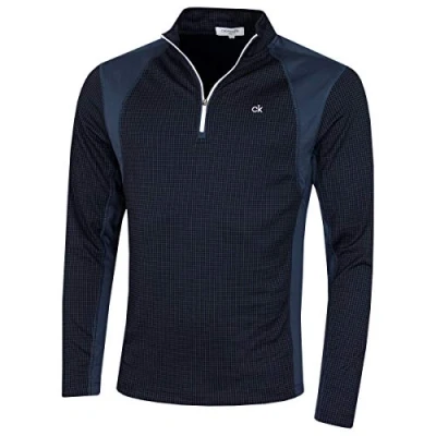 Image de Calvin Klein Herren Micro Grid Half Zip Mittellage Navy/Weiß L.