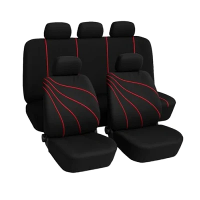 Image de Housses de siège universelles en polyester adaptées à toutes les voitures avec sièges standard 2 fermetures éclair sur le dossier arrière Modèle G (rouge)