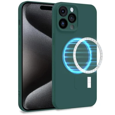 Image de MyGadget Coque Silicone [ Compatible avec MagSafe ] Apple iPhone 15 Pro Max Case TPU Souple &amp; Soft Doublure Microfibre Cover Protection Vert Olive