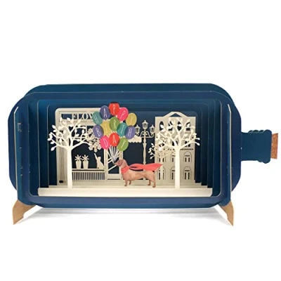 Image de Carte de vœux pop up 3D Message in A Bottle Chien avec ballons