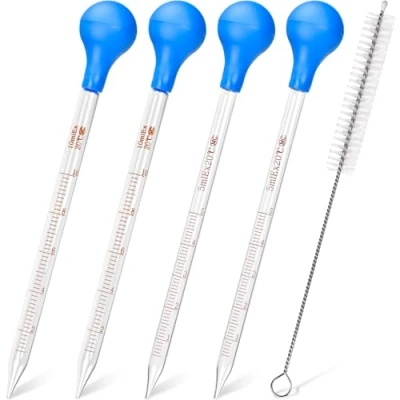 Image de HATANSE 4 Pièces Pipettes en Verre, Pipette Graduée Compte Gouttes, Dropper 5ml 10ml und 1 Brosse Propre pour Laboratoire Expériences Chimiques