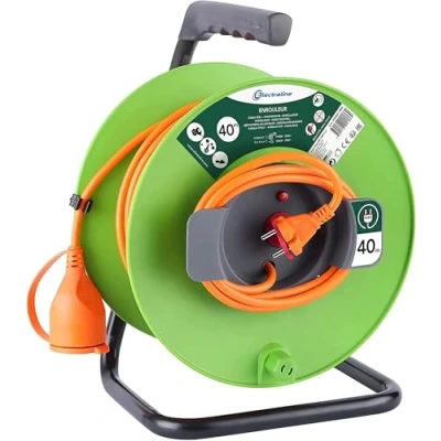 Image de Electraline 20866138G Rallonge Prolongateur Jardín 40 m avec enrouleur 16A Section 2x1,5 mm² Orange/Vert