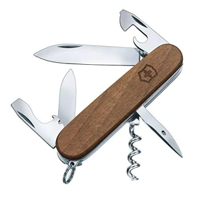 Image de Victorinox Spartan Bois Couteau de Poche Suisse, Léger, Multifonction, 11 Fonctions, Lame, Ouvre Boite, Tire Bouchon,