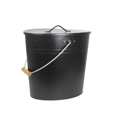 Image de seau à cendres noir avec couvercle, 24 l, accessoires de cheminée, charbon poignée transport, cheminée pour cendres, polyvalent l&#039;intérieur et l&#039;extérieur,