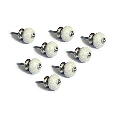 Image de Ensemble de 8 Poignées céramique en blanc, peint à la main. Tireurs main pour armoires, tiroirs et confortables. classiques 40 mm diamètre.