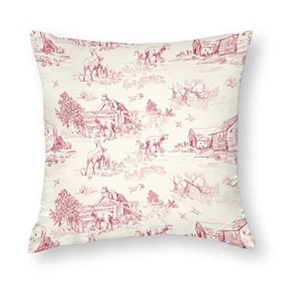 Image de NIBABA Lot de 1 housse coussin décorative En toile Jouy Motif maison campagne 40,6 x cm polyester doux Pour salon, canapé, lit