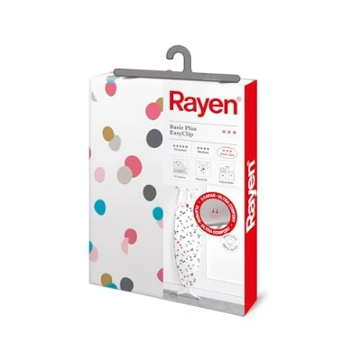 Image de Rayen Housse pour table à repasser Universelle 3 épaisseurs : double épaisseur de mousse et tissu 100 % coton imprimé Gamme Basic Plus, 126 x 40 cm Blanc confetti