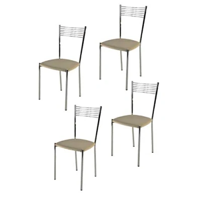 Image de t m c s Tommychairs Set 4 chaises Elegance pour Cuisine, Bar et Salle à Manger, Robuste Structure en Acier chromé Assise rembourrée revêtue Cuir Artificiel Couleur Lin