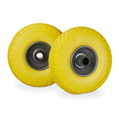 Image de Relaxdays Brouette, caoutchouc, 3.00 4&quot;, 2x Roue de Rechange, pour Axe 25 mm, 260 x 85 Jaune Gris, Lot 2 10026071_958