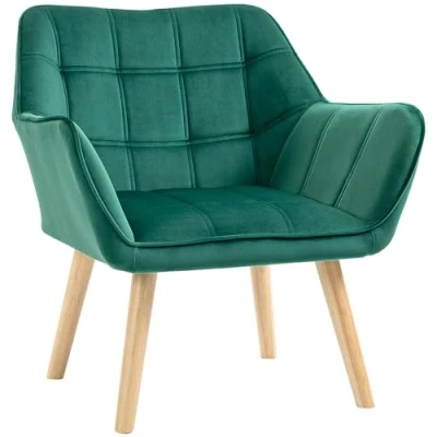 Image de HOMCOM Fauteuil Individuel à Oreilles Relax avec Velours Pieds surélevés Polyester velouté scandinave Vert 67 x 61,5 71 cm