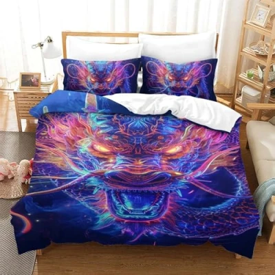 Image de CUBSKRIRB Le Dragon 3D Imprimée Parure De Lit 3Pcs Microfibre Housse Couette avec Taie d&#039;oreiller Enfants Adolescents Fermeture Éclair Single（140x200cm）