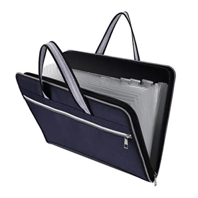 Image de Sac à Documents Trieur Valisette avec 13 Compartiments, Portable Extensible A4 Accordéon Porte Dossier Imperméable pour bureau, école, voyage (Bleue)