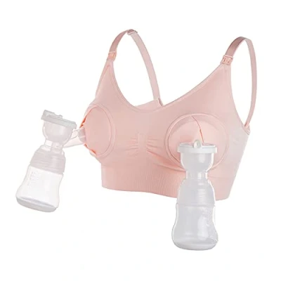 Image de LEAPOVER Tire lait mains libres pour femme Soutien gorge d&#039;allaitement réglable maternité, rose, XL