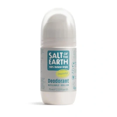 Image de Natural Deodorant Roll On by Salt of the Earth, Unscented, Fragrance Free Refillable, Vegan, Long Lasting Protection, Leaping Bunny Approved, Made in UK 75ml