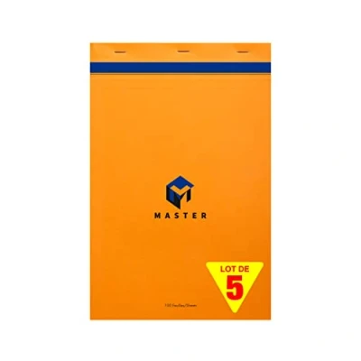 Image de Calligraphe 10714Cpack Un Lot de 5 Blocs Master Agrafés en Tête Oranges (une Marque Clairefontaine) A4+ 21x31,8 cm 100 Feuilles Petits Carreaux Papier 70 g Couverture Carte Enduite