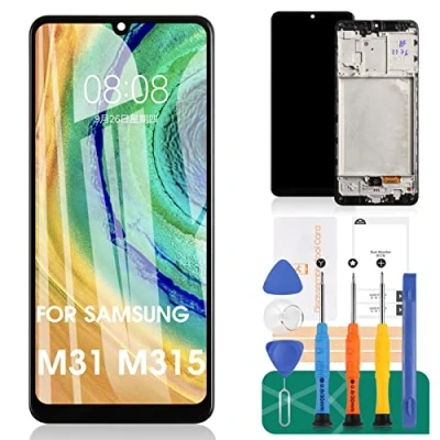 Image de SRJTEK Pour Samsung Galaxy M31 Écran LCD M315 Remplacement M315F Display Touch Digitizer Assemblée SM M315F, M315F/DS Kits de réparation (avec cadre noir)