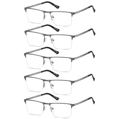 Image de Amcedar 5 Paires Lunettes de Vue Lecture Hommes Demi trame Acier Inoxydable Materiaux Charniere a ressort Compris Ordinateur +1.50