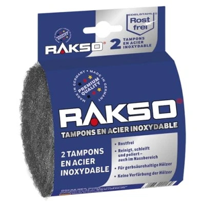 Image de RAKSO tampons abrasifs extra fins, 2 inoxydables, Laine d&#039;Acier inoxydable, traitement de surface en milieu humide, nettoie, ponce, polit, pour Nettoyage Délicat et Polissage