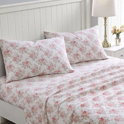 Image de Laura Ashley Ensemble de draps en Flanelle Coton brossé pour Plus Douceur et Confort (Rose lisalee, lit Simple)
