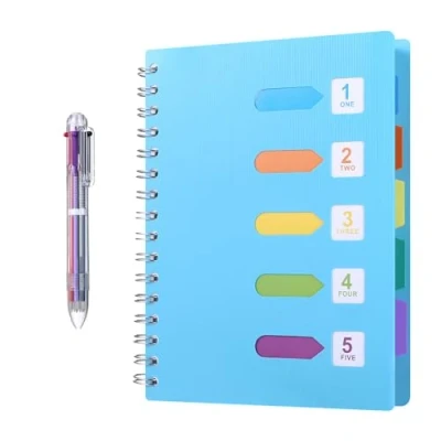 Image de Kesote Carnet ligné avec stylo multicolore, 240 pages A5 Journal 5 onglets de couleur et 6 en 1 à bille rétractable Bleu
