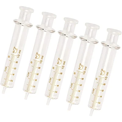 Image de Lot de 5 seringues réutilisables en verre 10 ml diamètre standard pour injecteur laboratoire
